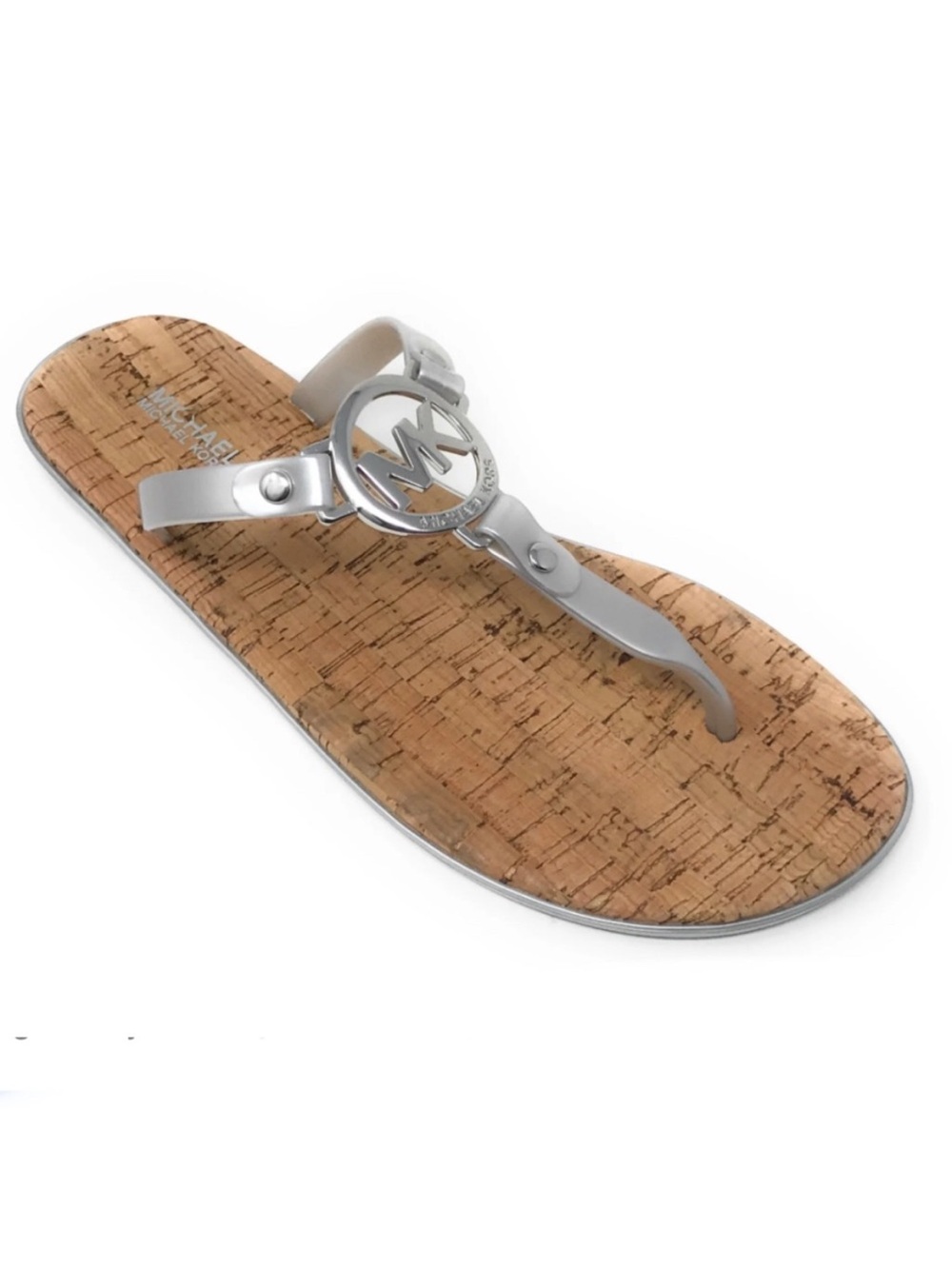 Michael Kors MK Charm Jelly PVC Flip Flop Thong Sandals in Silver Size 10